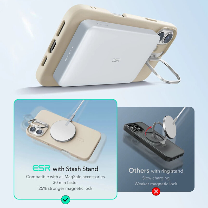 Husa iPhone 16 Plus ESR Cloud Soft HaloLock Kickstand, crem