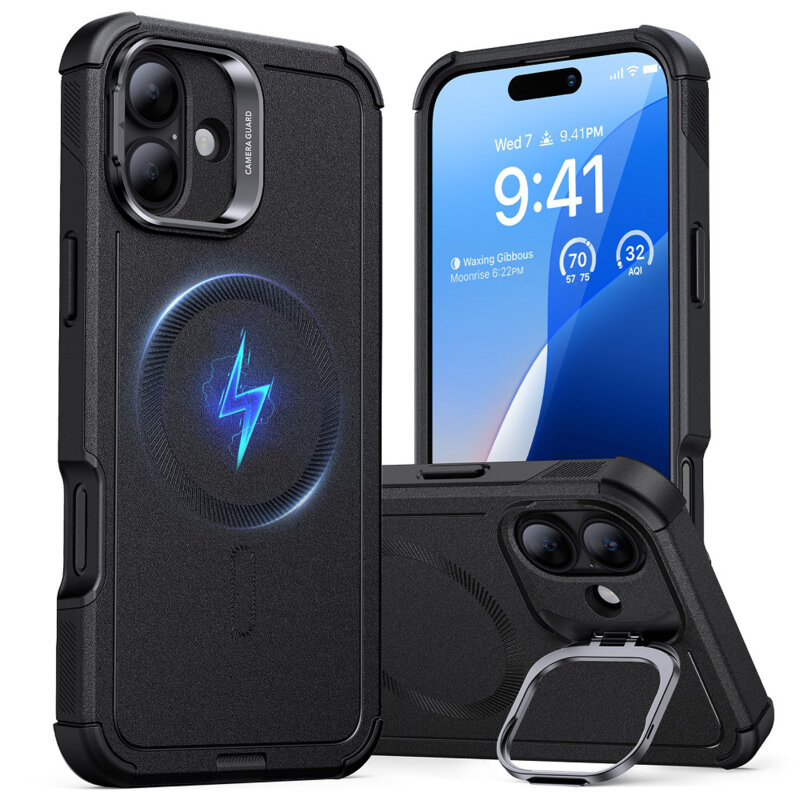Husa iPhone 16 Plus ESR Cyber Armor Kickstand, negru