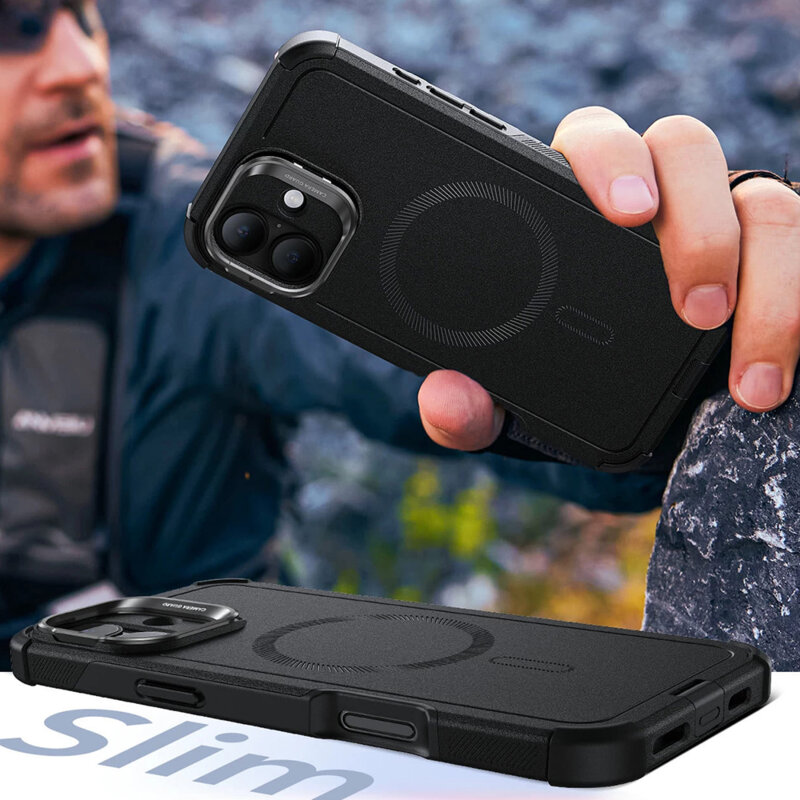 Husa iPhone 16 Plus ESR Cyber Armor Kickstand, negru