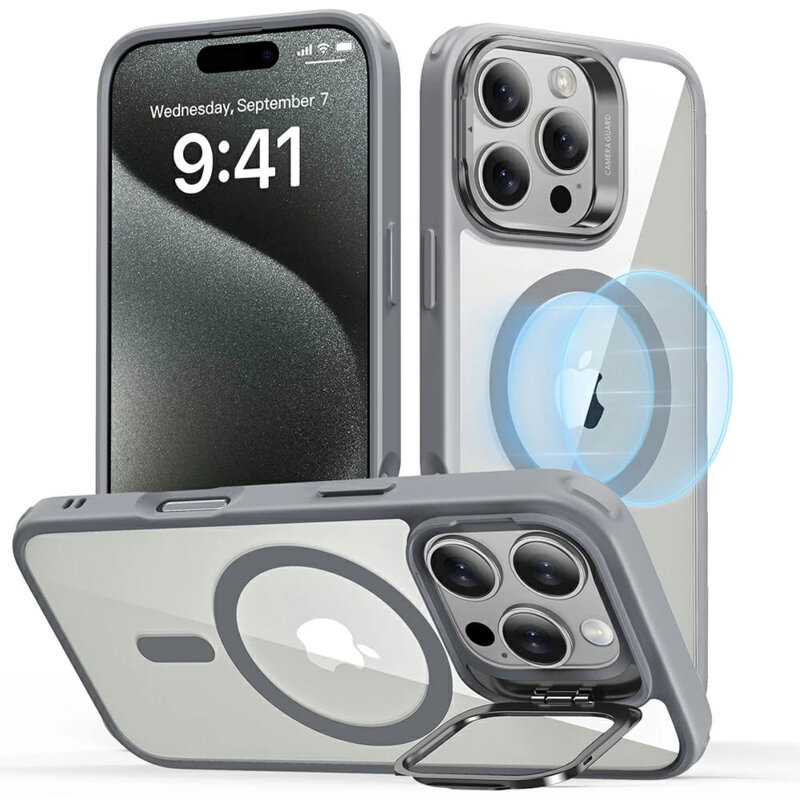 Husa iPhone 16 Pro Max ESR Classic Hybrid HaloLock Kickstand, gri