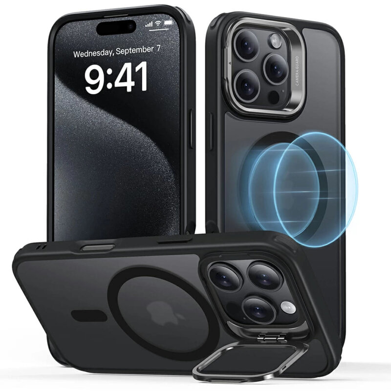 Husa iPhone 16 Pro Max ESR Classic Hybrid HaloLock Kickstand, negru frost