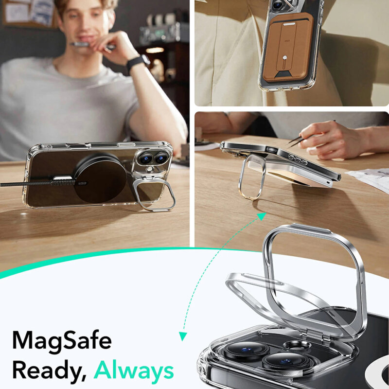 Husa iPhone 16 ESR Classic Hybrid HaloLock Kickstand, transparenta