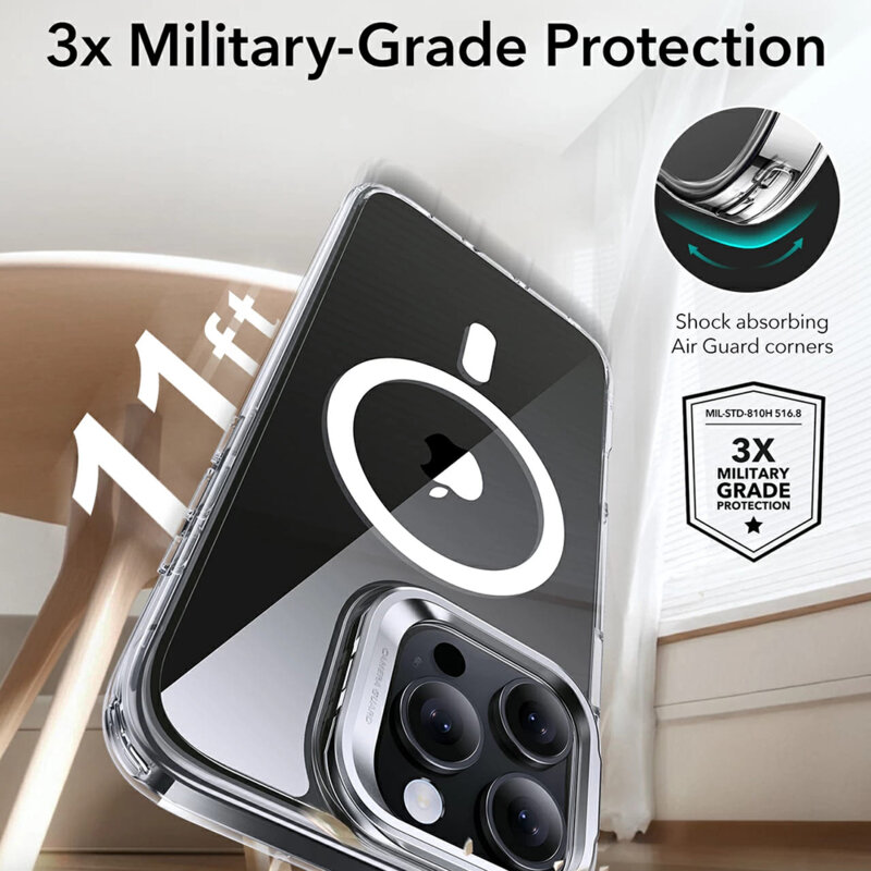 Husa iPhone 16 Pro ESR Classic Hybrid HaloLock Kickstand, transparenta