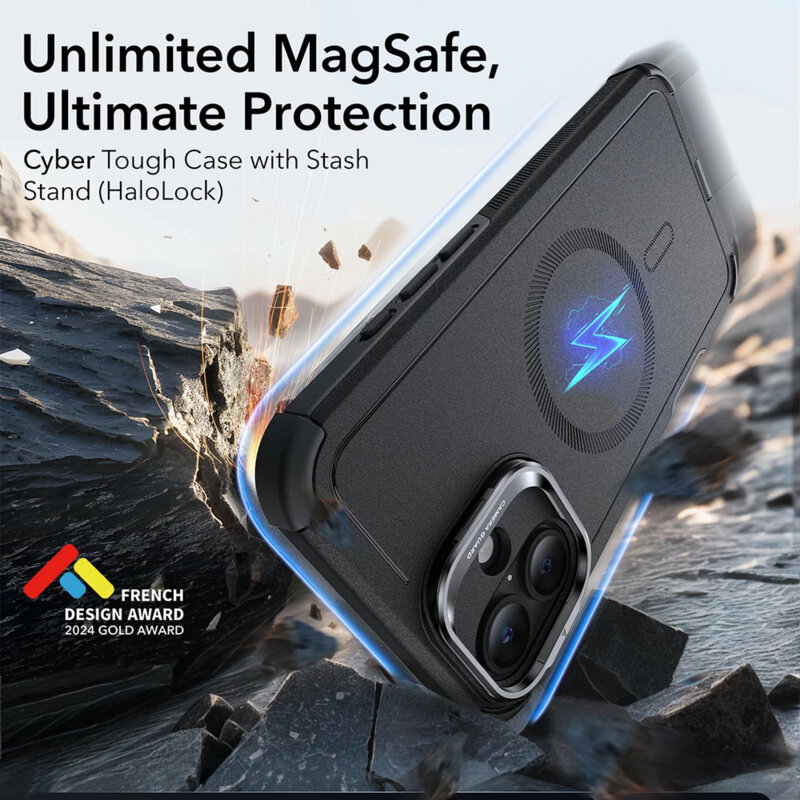 Husa iPhone 16 ESR Cyber Armor Kickstand, negru