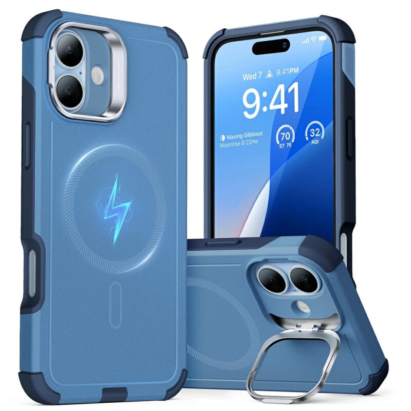 Husa iPhone 16 ESR Cyber Armor Kickstand, albastru
