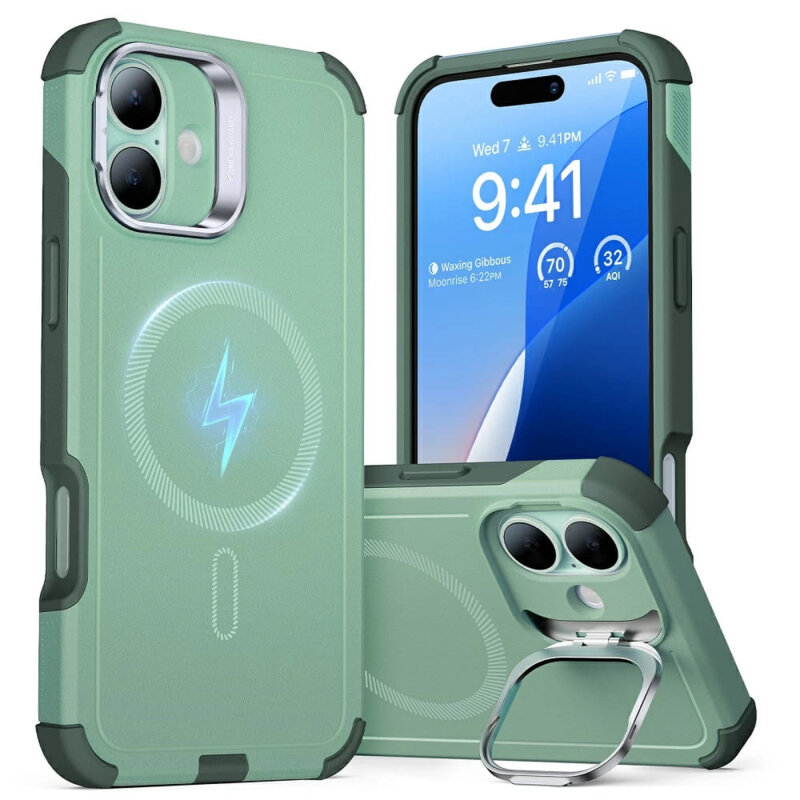 Husa iPhone 16 ESR Cyber Armor Kickstand, verde