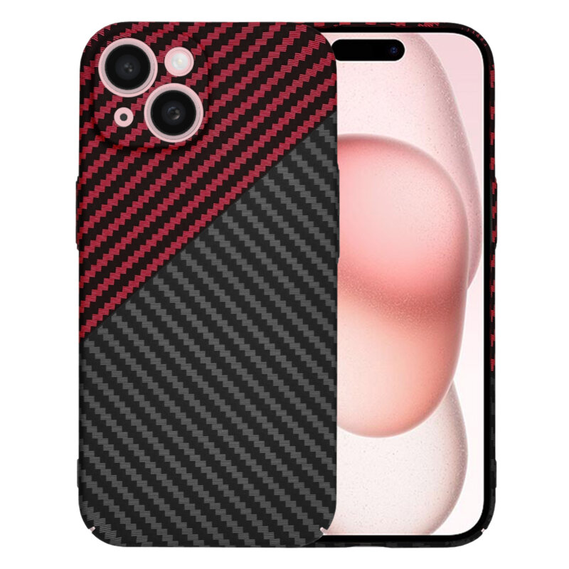 Husa iPhone 15 Techsuit Carbonite FiberShell, rosu inchis