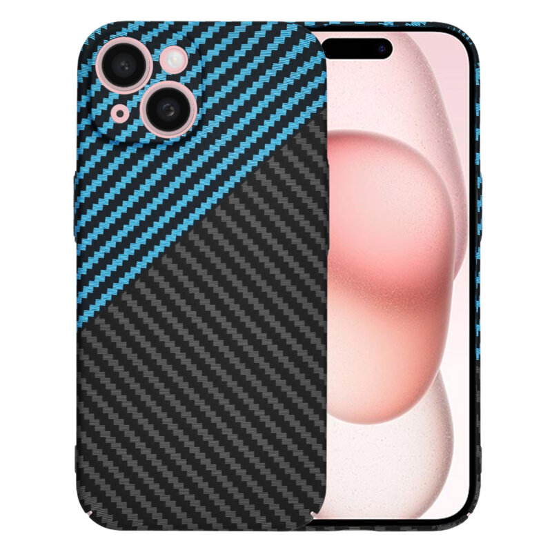 Husa iPhone 15 Techsuit Carbonite FiberShell, bleu