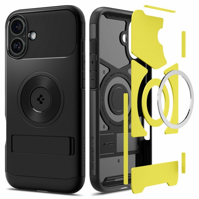 Husa iPhone 16 Spigen Slim Armor MagSafe, negru