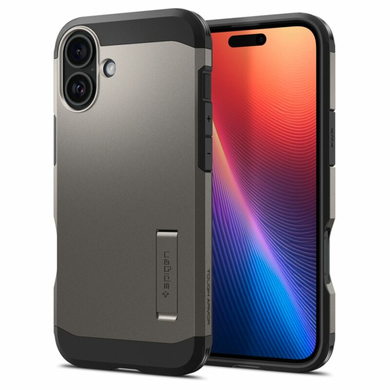 Husa iPhone 16 Spigen Tough Armor MagSafe, cenusiu
