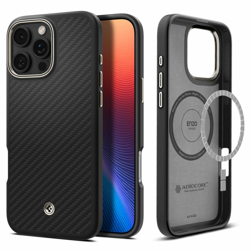 Husa iPhone 16 Pro Max Spigen Enzo Aramid MagSafe, desert titanium