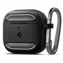Husa Apple AirPods 4 Spigen Rugged Armor, holder metalic, negru