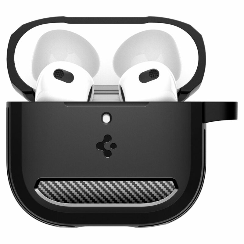Husa Apple AirPods 4 Spigen Rugged Armor, holder metalic, negru