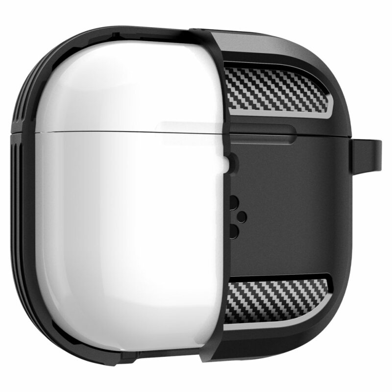 Husa Apple AirPods 4 Spigen Rugged Armor, holder metalic, negru