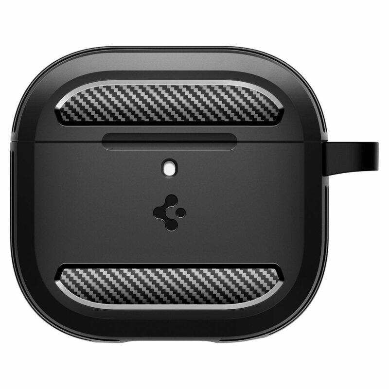 Husa Apple AirPods 4 Spigen Rugged Armor, holder metalic, negru