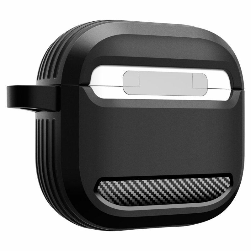 Husa Apple AirPods 4 Spigen Rugged Armor, holder metalic, negru