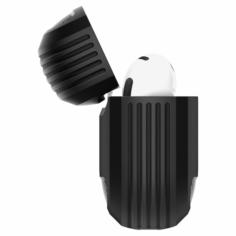 Husa Apple AirPods 4 Spigen Rugged Armor, holder metalic, negru