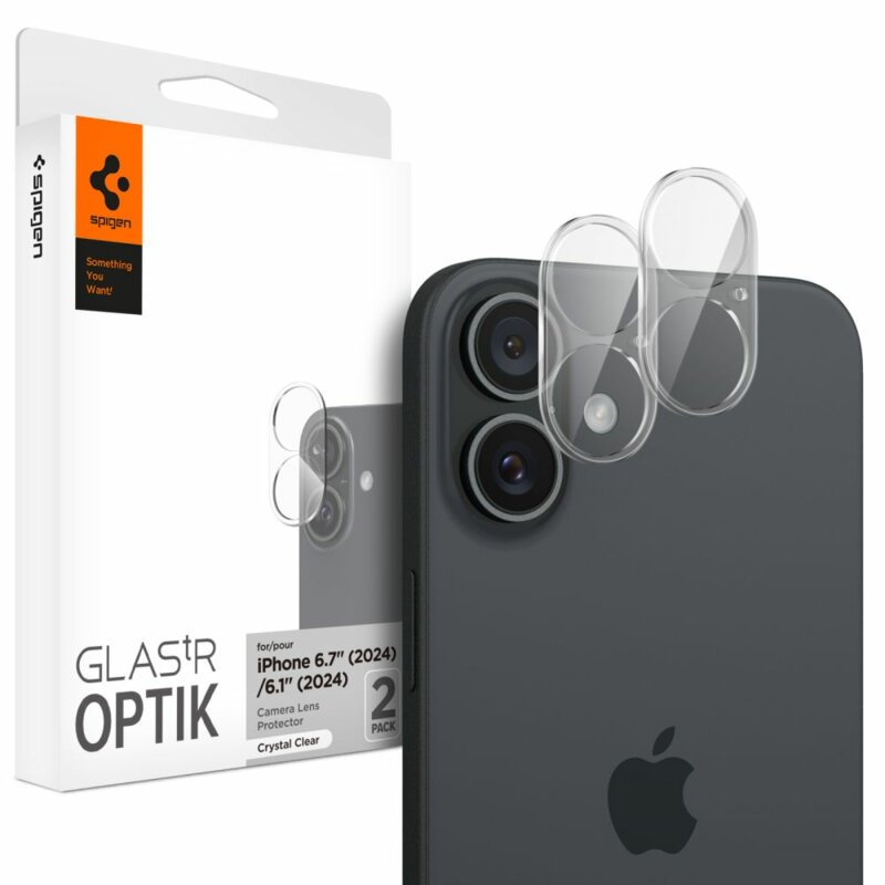 [Pachet 2x] Folie sticla camera iPhone 16 Plus Spigen Glas.tR Optik, transparenta