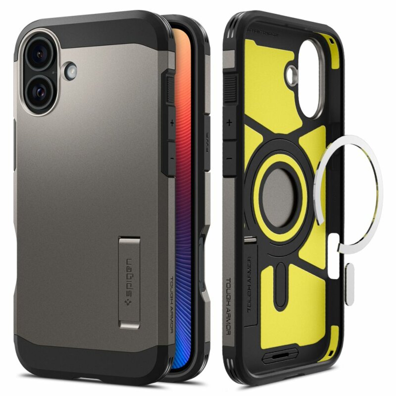 Husa iPhone 16 Spigen Tough Armor MagSafe, cenusiu