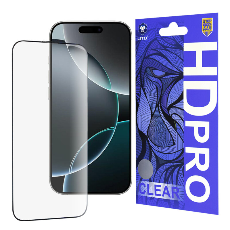 Folie sticla iPhone 16 Pro Lito HD Pro Clear, negru