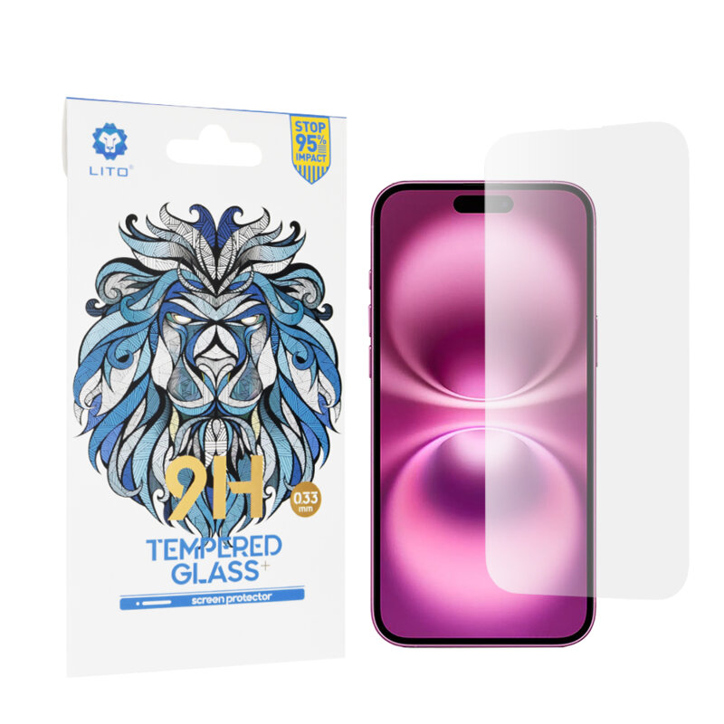 Folie sticla iPhone 16 Plus Lito 9H Tempered Glass, transparenta