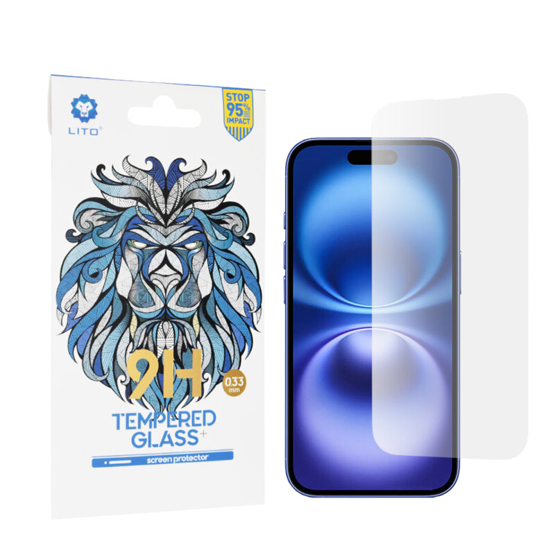 Folie sticla iPhone 16 Lito 9H Tempered Glass, transparenta