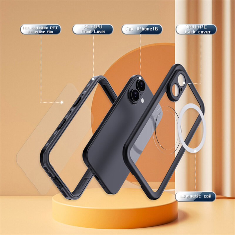 Husa impermeabila iPhone 16 Plus ShellBox Waterproof IP68, negru