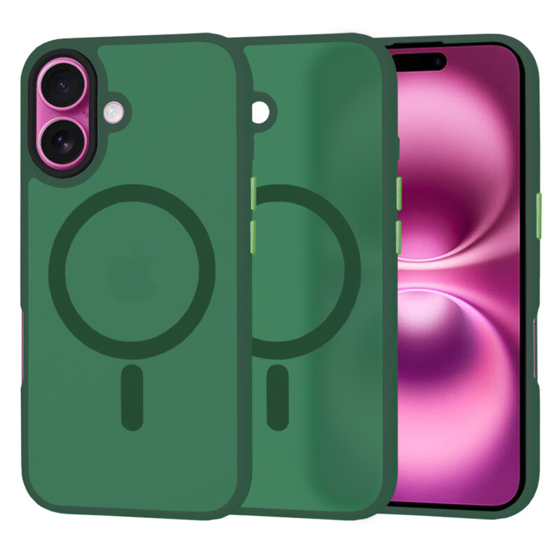 Husa iPhone 16 Plus Techsuit HaloFrost MagSafe Series, verde inchis