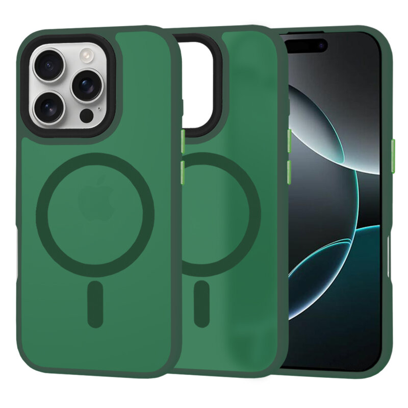 Husa iPhone 16 Pro Techsuit HaloFrost MagSafe Series, verde inchis