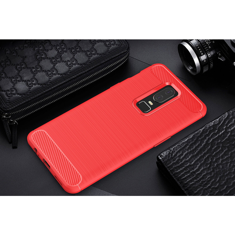 Husa OnePlus 6 Techsuit Carbon Silicone, rosu